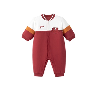 英氏童装宝宝连体衣夹棉哈衣秋冬春季服保暖婴儿衣服冬装红色新年