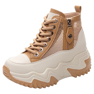 网面透气短靴女款新款软底高帮休闲运动鞋夏天薄款女士内增高网鞋