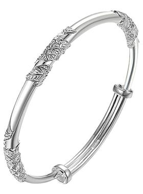 足银999纯银手镯繁花似锦可调节