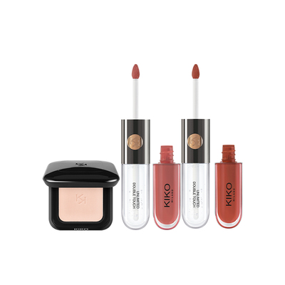意大利KIKO双头唇釉2支装口红不掉色不沾杯+干湿两用防晒粉饼2.5g