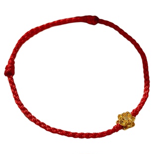 好运连连5D足黄金999小克重莲花红色编绳手饰好运送礼物母亲女友