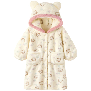 【设计师款】睡衣女冬季珊瑚绒加厚毛绒长款家居服可爱猫耳朵睡袍