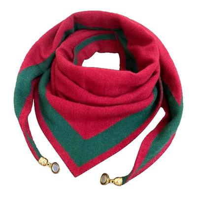 2025秋冬护颈围巾新款磁扣针织韩版时尚百搭山茶花拼色三角巾围脖