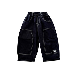 儿童直筒休闲裤男童宽松长裤春装新款女宝宝韩版工装裤时髦茧型裤