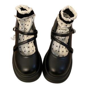 伯爵猫黑色学院风小皮鞋女新款复古英伦粗跟日系玛丽珍鞋增高单鞋