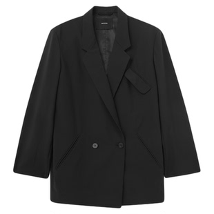 THESOONG/戗驳领小众高级感精纺羊毛舒适双排扣西装外套女7454