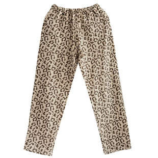 印花女士纯棉水洗棉纱皱褶睡裤家居服裤子长裤双层棉纱春夏豹纹