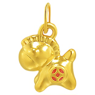 亚一黄金足金鎏彩铜钱马挂坠5D精致立体马上有钱时尚气质百搭送礼