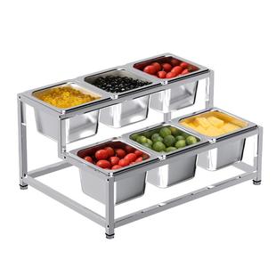 1/6不锈钢份数盆双排高低款奶茶店果酱分格调料盒架6格子支架8