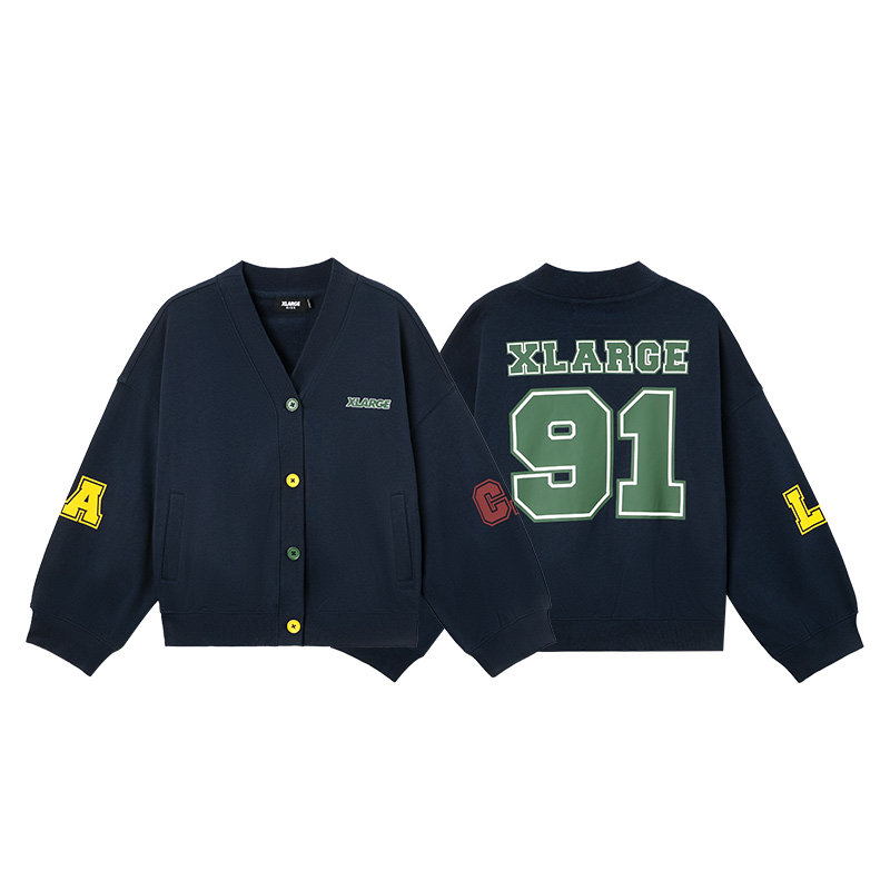 XLARGE儿童春秋款V领印花开衫2026年新款男女童宽松亲肤毛圈外套