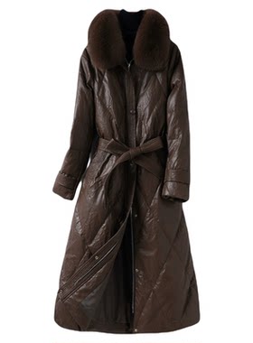 皮衣中长款收腰狐狸毛领皮羽绒服
