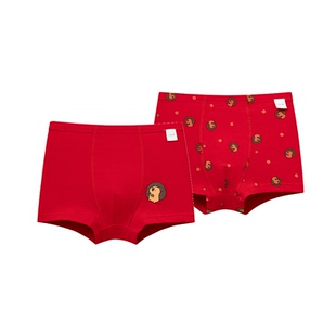 栀柔男孩纯棉平角内裤红色本命年新年好运卡皮巴拉印花四角裤限定