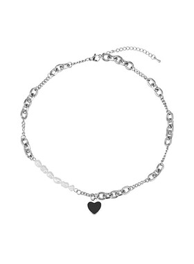 珍珠拼接爱心项链女夏高级设计感