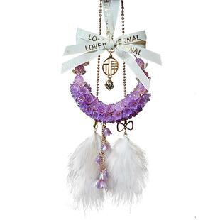 2025新款车载蝴蝶吊坠女汽车挂件高级感水晶铃兰花车内后视镜装饰