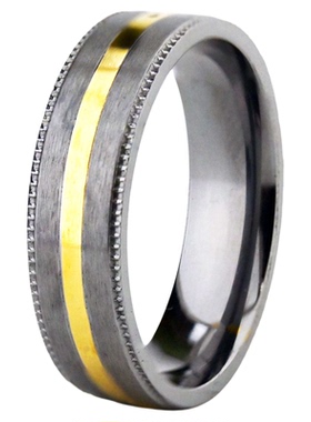 纯钽黑金撞色中轴线宽版男尾戒