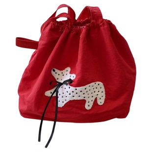 ins韩系慵懒风红色托特包大容量学生轻便通勤毛巾狗单肩帆布包包