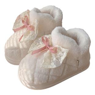 细细条仙女风蕾丝蝴蝶结时尚雪地靴女冬季外穿防滑保暖毛绒棉鞋