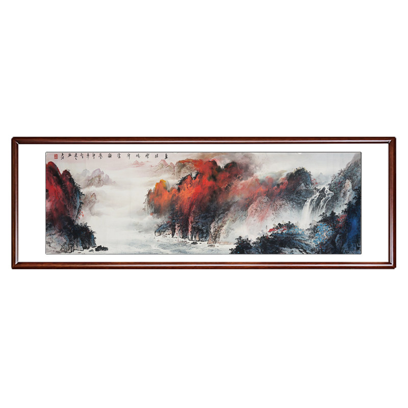山水画泼墨重彩手绘挂画