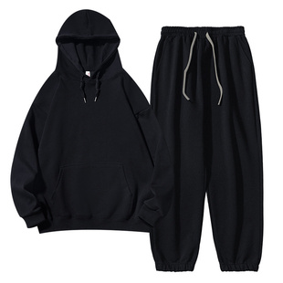 休闲运动衫复线连帽卫衣重磅潮牌套装基础外套百搭束脚长裤两件套