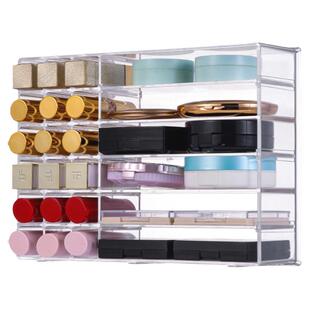 口红收纳盒透明亚克力眼影粉饼气垫整理抽屉分隔桌面化妆品置物架