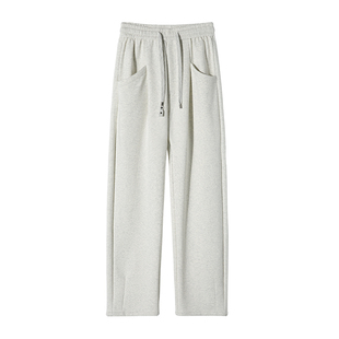 ALLIN 重磅浅灰色卫裤男春秋宽松直筒休闲裤垂感弯刀运动阔腿裤子