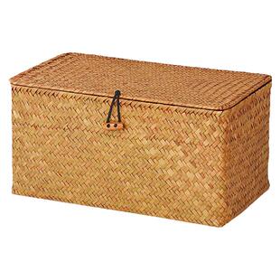海草编织篮零食收纳箱收纳盒整理箱竹篮藤编收纳筐竹编篮带盖竹筐