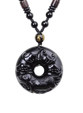 天然黑曜石十二生肖平安扣吊坠