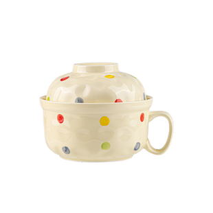 奶油风泡面碗带盖高颜值个人专用方便面碗陶瓷学生打饭碗筷套装