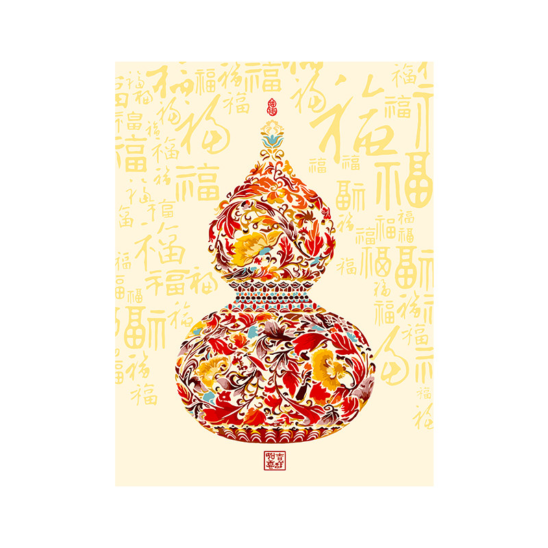 自油自画填色中式数字油画福禄