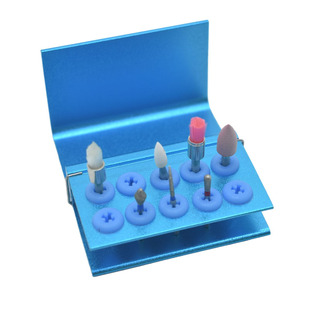 牙科材料10孔车针架硅胶孔高速低速车针盒耐高温口腔金属消毒盒