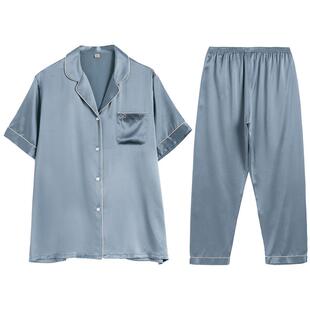 舒绸坊重磅真丝睡衣女纯色短袖长裤桑蚕丝家居服两件套装春秋夏季