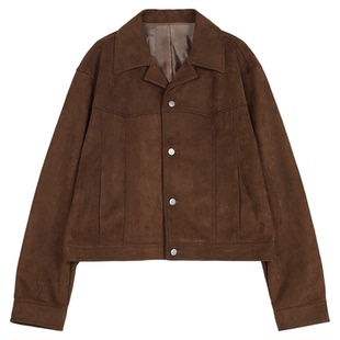 地界二韩版男装夹克轻熟风翻领宽松休闲麂皮绒外套高级感春季新款