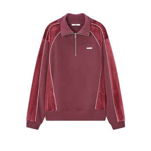 SLY 24冬季新品美式复古运动撞色丝绒拼接卫衣030HAA90-2591