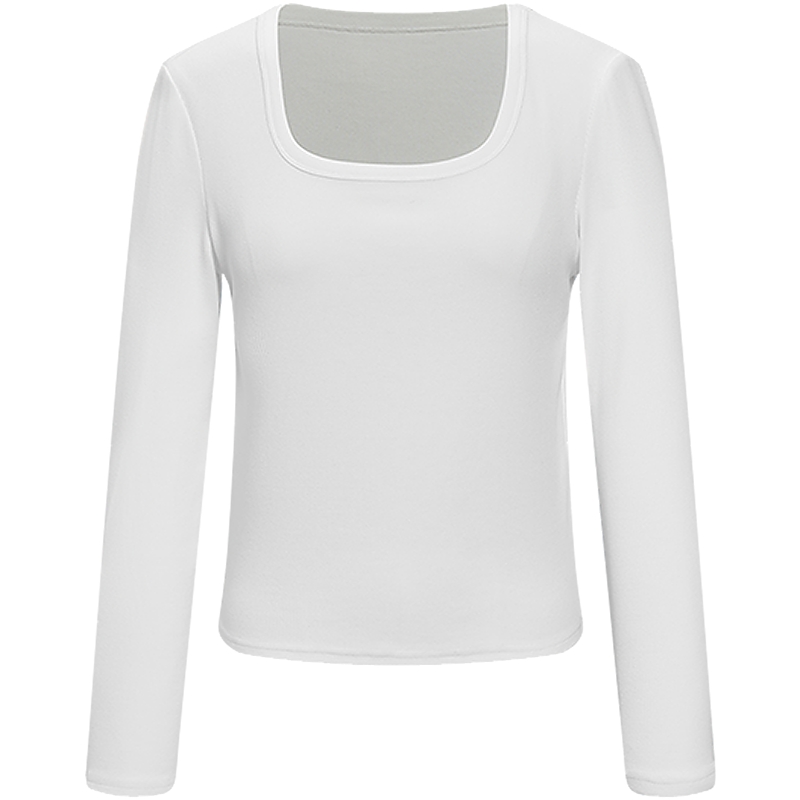 KBNE肌底液白色方领长袖针织t恤25秋季新款修身打底针织衫上衣女