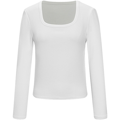 KBNE肌底液白色方领长袖针织t恤25秋季新款修身打底针织衫上衣女