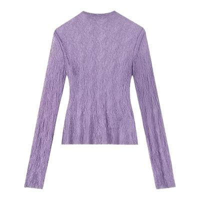 25秋冬/时髦性感紫色网纱蕾丝打底衫内搭罩衫上衣