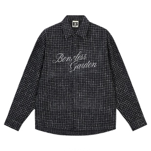 【蔡徐坤同款】BONELESS钉珠小香风衬衫外套复古肌理翻领宽松衬衣