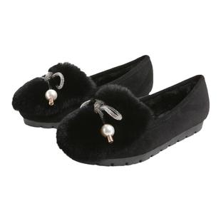 豆豆鞋女冬加绒厚底兔毛棉鞋小码33 34外穿毛毛鞋女大码41到43秋