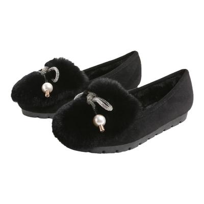 豆豆鞋女冬加绒厚底兔毛棉鞋小码33 34外穿毛毛鞋女大码41到43秋