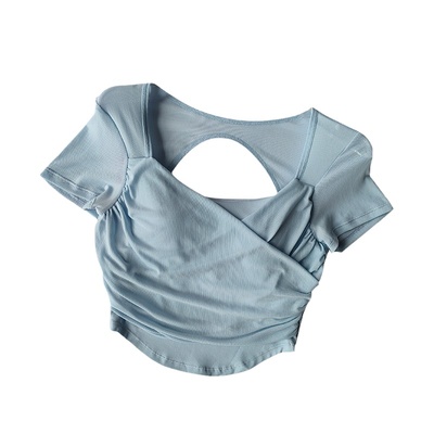 网纱短袖女运动衣带胸垫