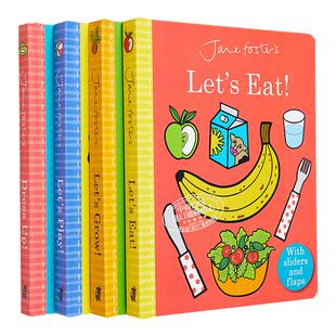 Jane Foster 一起来系列机关书4册套装 Lets Dress Up Eat Play Grow 幼儿启蒙推拉操作书 翻翻纸板绘本 英文原版 又日新