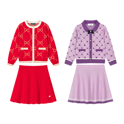 水孩儿女童拜年服毛衣裙子两件套春装新年装儿童宝宝套装