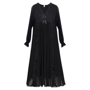 春秋复古宫廷风黑色睡衣蕾丝纱法式大码晨袍长袖性感长款睡裙夏女