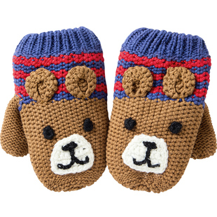 伊米伦可爱小熊宝宝手套内里棉布冬季保暖婴儿手套男童手套手工款