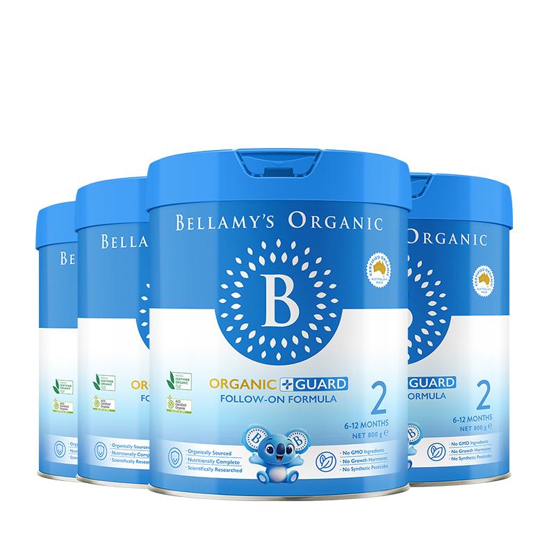 【官方正品】贝拉米有机蓝盾乳铁蛋白2段幼儿奶粉6-12月800g*4罐