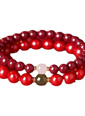 正品和田玉朱砂手串本命年国风手链正品紫金砂转运珠妈妈礼物饰品