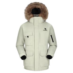 骆驼西伯利亚鹅绒抗寒羽绒服冲锋衣男加绒加厚中长工装派克外套冬