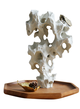 陶瓷太湖石托盘组合摆件