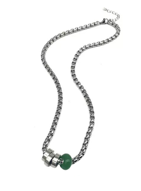 GuangYu绿石多环吊坠中式风粗款项链男潮钛钢嘻哈小众个性锁骨链