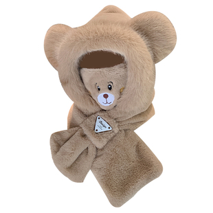 可爱帽子女秋冬季围巾一体2025毛绒围脖连帽骑车保暖三件套冬天